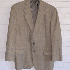 Aquascutum Mens 2 Button Houndstooth Blazer Tan Gold Gray 48 Reg
